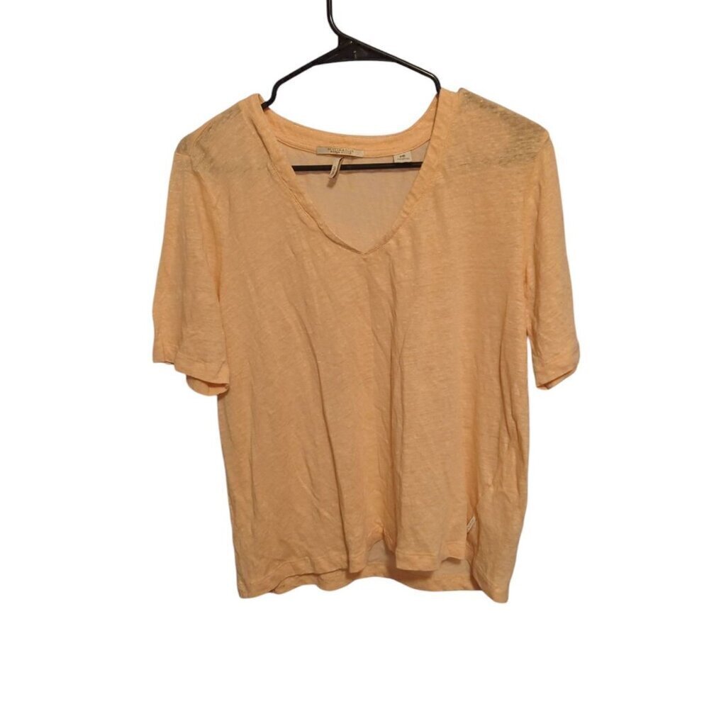 Scotch & Soda Maison Scotch Women Size XL Peach 100% Linen Short Sleeve V Neck
